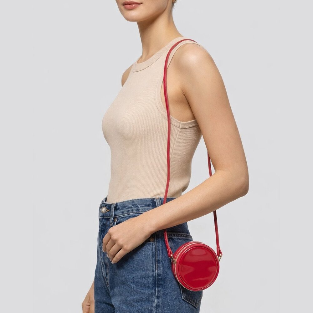 Marc Jacobs Red Patent Leather Round Mini Crossbody Bag New - Picture 3 of 6